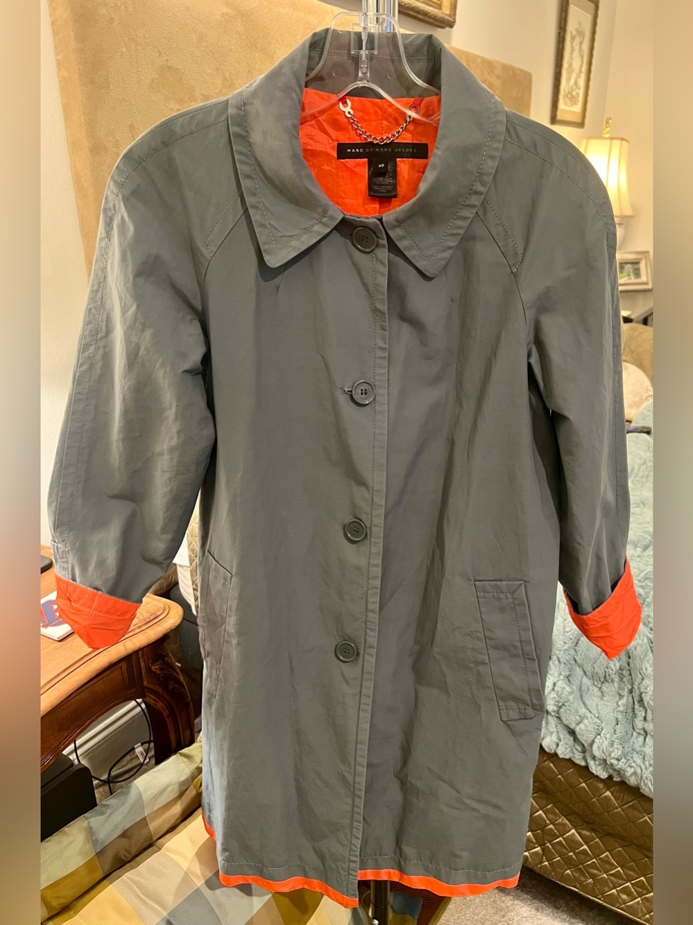 Marc By Marc Jacobs Gray Trench Coat with Orange Accents
